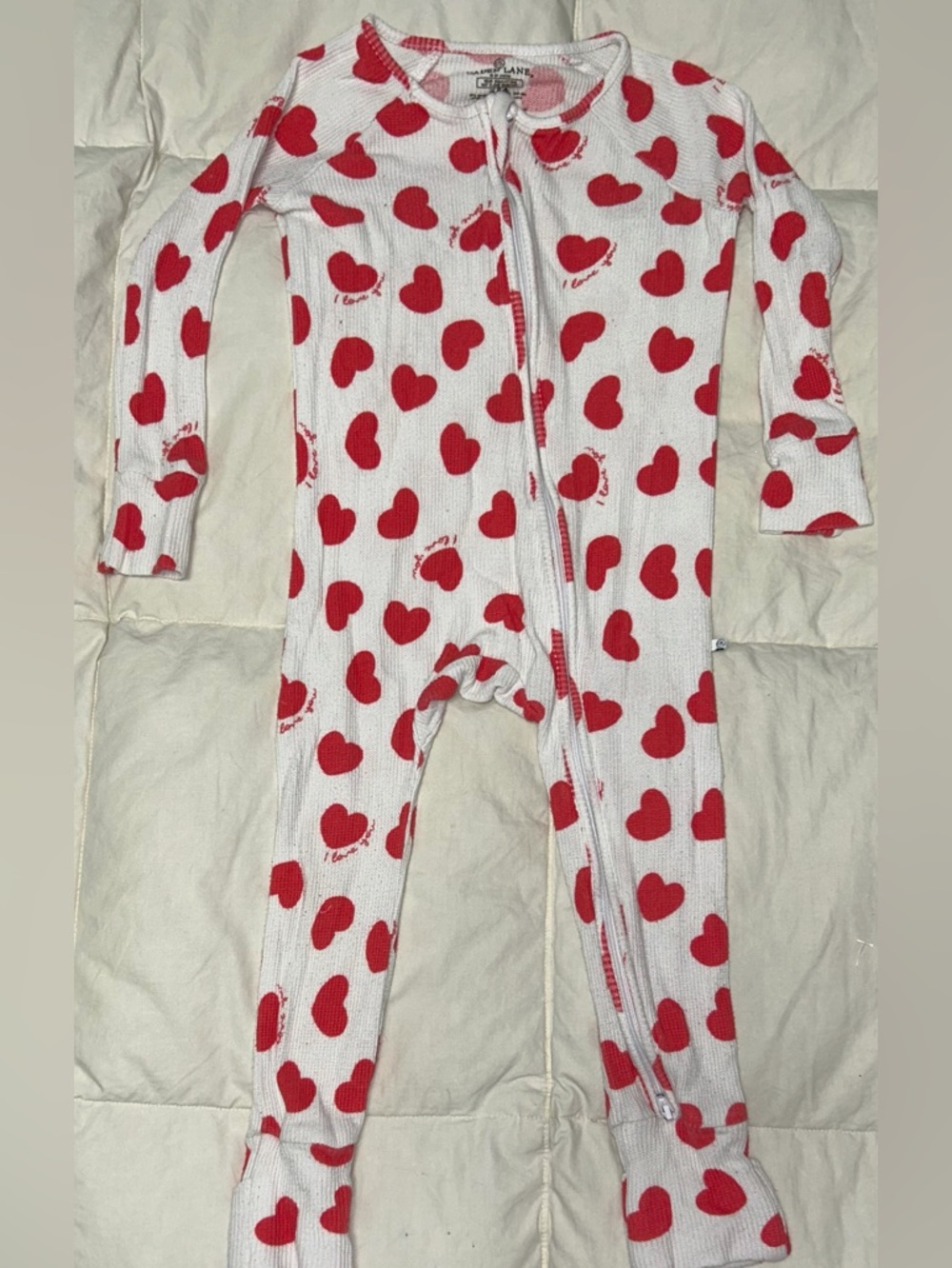 Caden Lane full front zip romper with hearts design sz 18-24 months